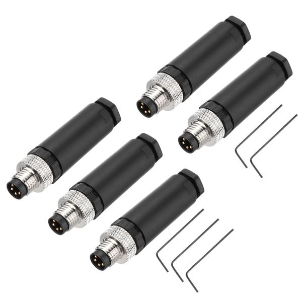 sourcing map 5Pcs 4 Pin M8 Male Aviation Connector Wire Plug A Coding 8mm Circular Sensor Connector Waterproof IP67 for Cable