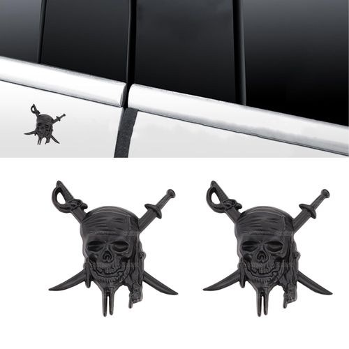 CARRUN 2X Skull Buccaneers Automobile Emblem Metal Badge Sticker Car Side Rear Front Hood Trunk Door Fender Bumper Metal Badge 3D Decal Sticker (Black)(Buccaneer)