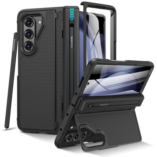 VEGO for Z Fold 5 Case with S Pen Holder, [Hinge Protection] [Screen Protector][Invisible Kickstand] Support Wireless Charging Full-Body Drop Protection Anti-Slip Hard Phone Case for Fold5- Black