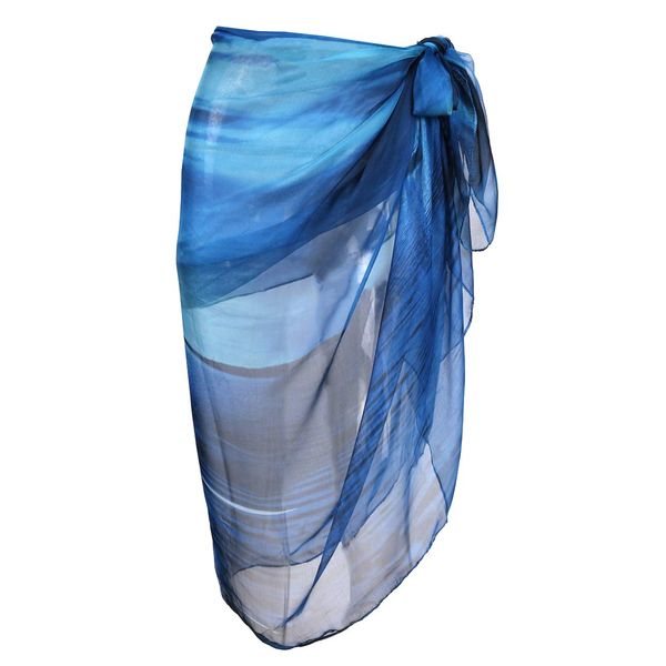 CHIC DIARY Women Chiffon Pareo Beach Wrap Sarong Swimsuit Scarf Cover Up for Holiday (Deep Sea Blue(70.9" x 51.2"))