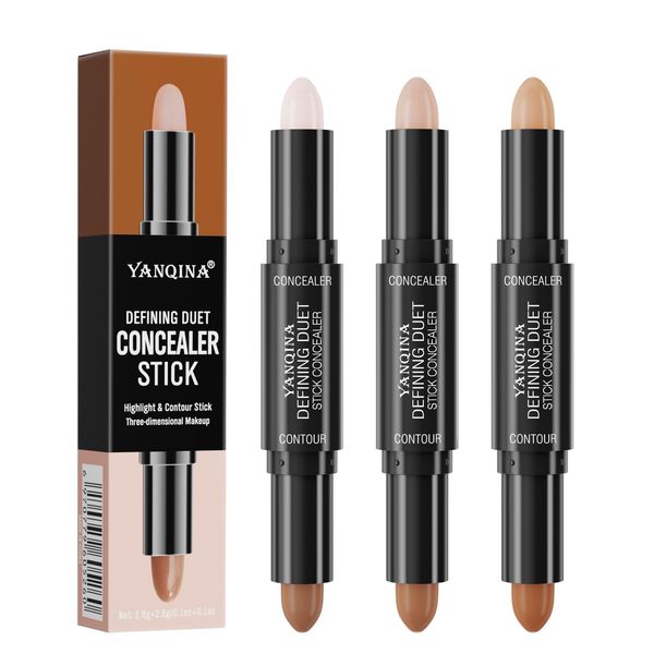 Hellokiss 2 in 1 Colour Double End Face Concealer Contouring Sticks Cream Makeup Concealer Stick, Buildable Coverage, Long-Lasting, Non-Drying, Cruelty-Free (Lotus Root Powder+Coffee)