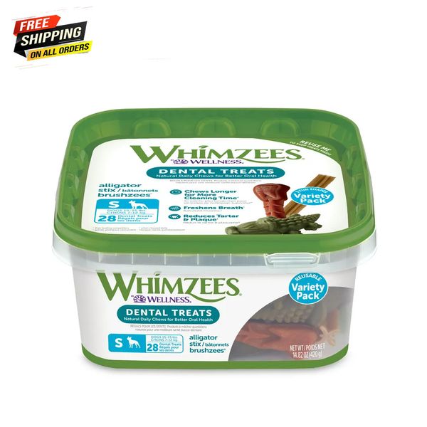 WHIMZEES Small Natural Dental Variety Tub Dog Treats, 28 Count 🐶🐶🐶