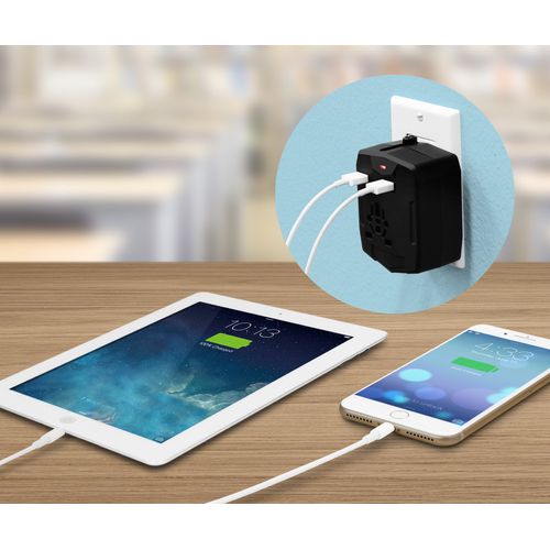Universal Travel Wall Plug Adapter Charger with Dual 2.5A USB Ports with Built-in 3,000mAh Powerbank Covers 150+Countries (Europe, Asia, South America, and More)