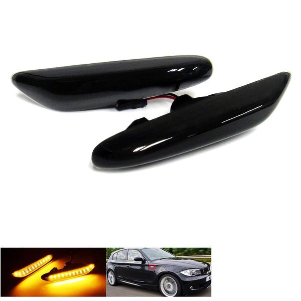 RZG 2x Black Smoked Lens Side Indicator Amber LED Marker Repeater Light For 1 3 5 Series E81 E82 E87 E46 E90 E92 E60 E61 E83 X3
