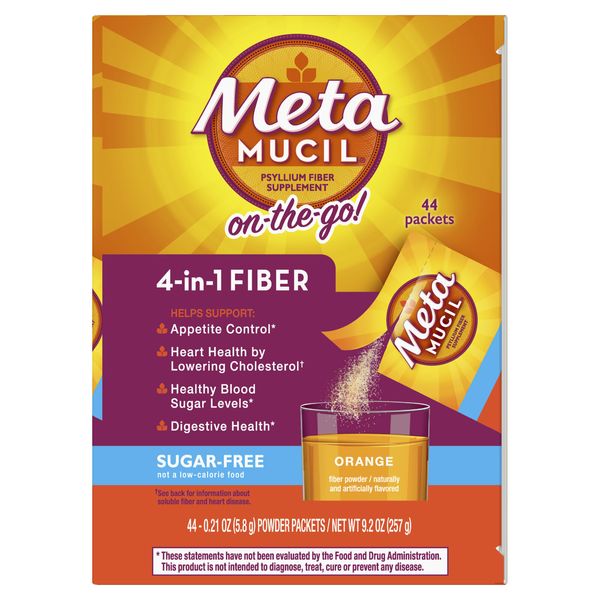 Metamucil 4 in 1 Fiber Smooth Powder Packets Sugar Free Orange Flavor 44 Count