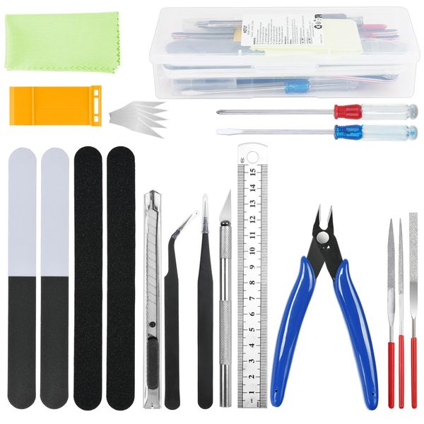 HOTUT 23 Pcs Modeler Basic Tools Craft Set, Hobby Building Tools Kit, Gundam Model Tools Kit, Modeler Basic Miniature Handmade Craft Tools Set for Professional Model Assemble Building and Fixing