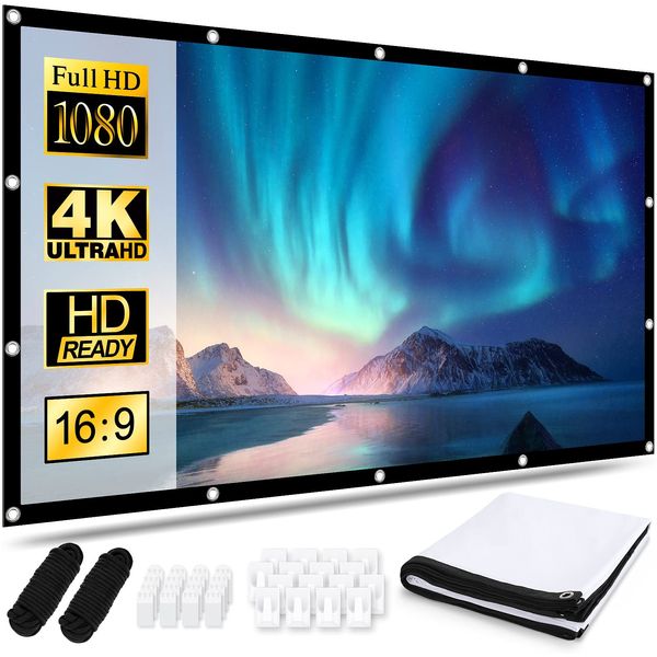 Projector Screen 100 Inch, Portable Movie Screen 16:9 HD 4K Foldable Theatre Cinema Screen, Double Sided Projection Screen for Outdoor School Home Office, 221cm(W) X 125cm(H)