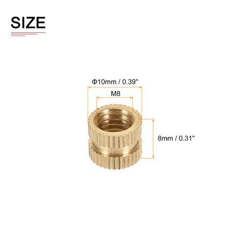 DTGN M8x8x10mm (ID x L x OD) Knurled Insert Nuts - 15pcs - Plastic Shell - Brass Female Thread Sleeve Insert Nut