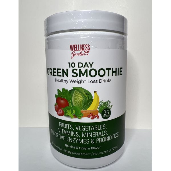 Wellness Garden 10 Day Green Smoothie - Berries & Cream Flavor. 9.8oz Exp: 04/26