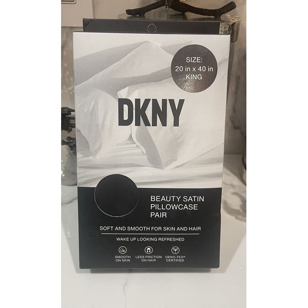 DKNY King Satin Pair Black Pillowcases. Brand New!