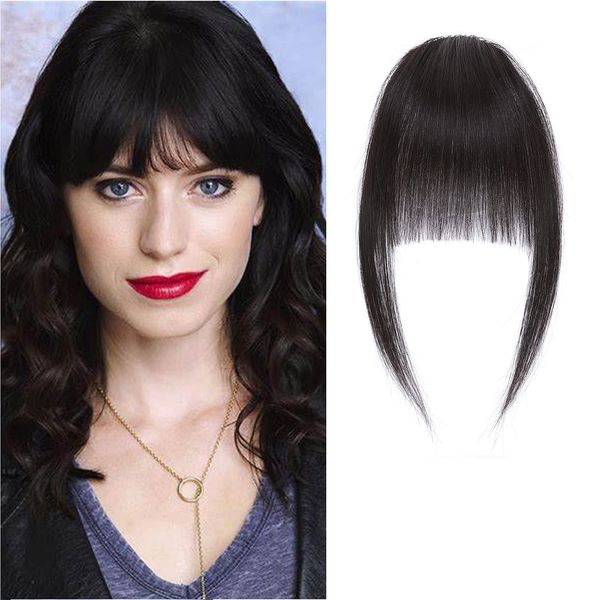 SEGO Pony Haarteil Echthaar Clip in Bangs One Piece Extensions Fringe Verlängerung 100% Human Haar natürlich Naturschwarz #1B Pony-5.5"(14cm)-9g