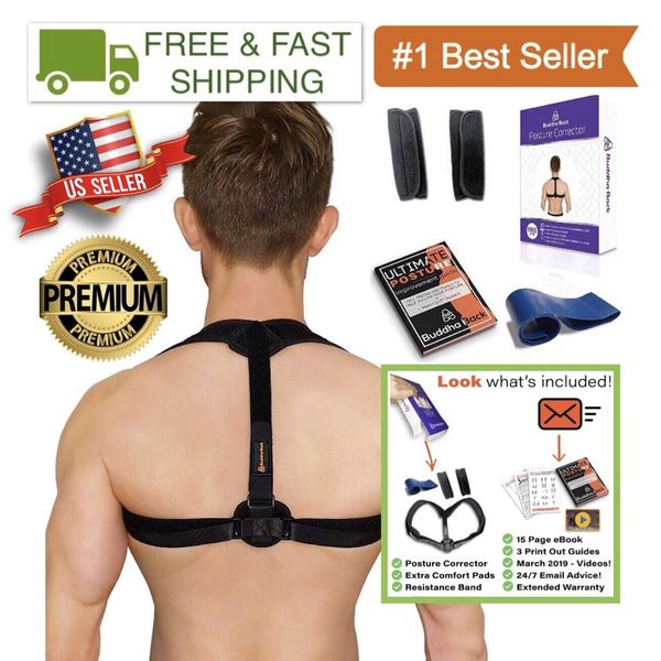 Premium Back Posture Corrector for Women & Men + Resistance Band + Comfort Pads