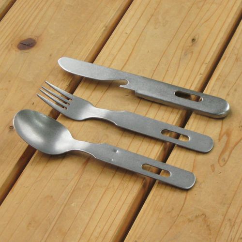 Nagao Tsubamesanjo Camping Outdoor Cutlery Set, 3 Pieces, Knife, Spoon, Fork, Aged, Made in Japan