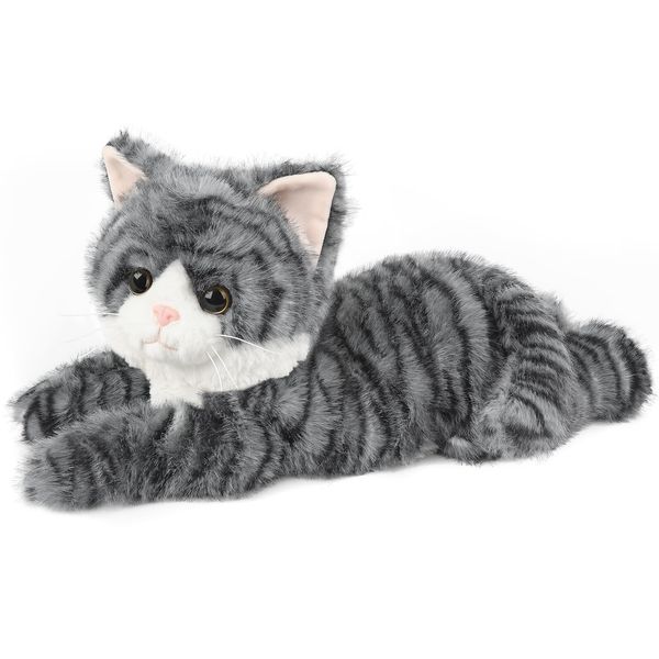 Cuckool Gray Tabby Cat Stuffed Animals, Microwavable Stuffed Animals Heating Pad for Cramps, Pain Stress Relief, Heatable & Coolable Lavender Scented Plush Toys for Anxiety, Women Kids Bedtime