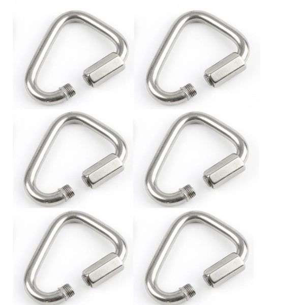 HOUSON 6PCS M6 Delta Quick Link, 304 Stainless Steel Triangle Locking Carabiner Chain Link Carabiner Clips for Hammocks Punching Bags Swing Chairs Gym