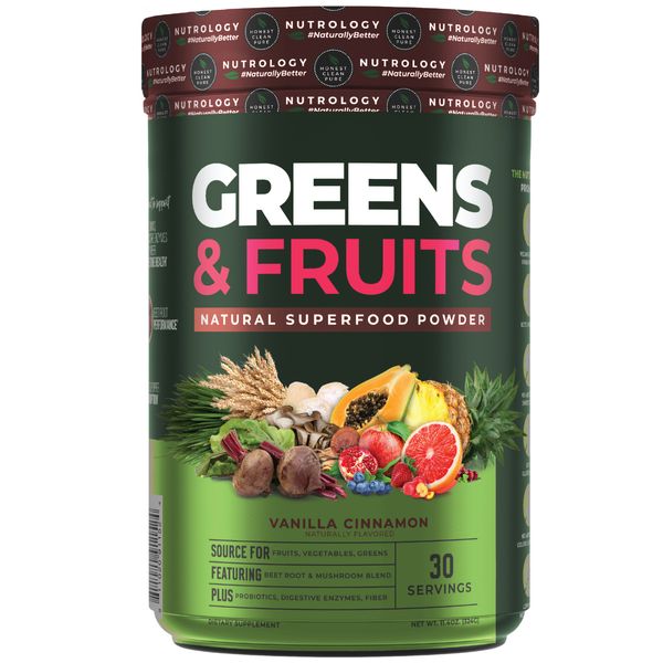 Nutrology Greens & Fruits Super Foods-Probiotics-Fiber- Vanilla Cinnamon 30 Ser.