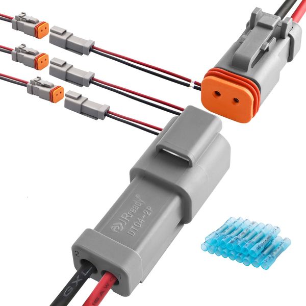 JRready ST9028 Deutsch DT Connector Kit 2 Pin Connector 4Sets Waterproof Automotive 2 Wire Connector with 16AWG GXL Automotive Wire & Heat Shrink Butt Connector