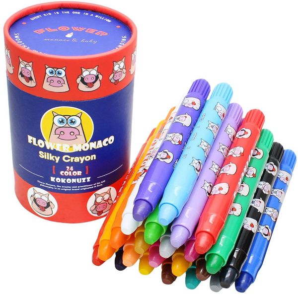 Lebze Washable Jumbo Crayons for Toddlers, 24 Colors Non Toxic Twistable Kokonuzz Silky Crayons Set, Large Baby Crayons Kids, Gift for Boys and Girls Back to School Flower Monaco