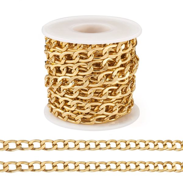 5Metre Aluminium Curb Chain Roll 13x8mm Golden Jewellery Making Chain Twisted Cuban Chain for DIY Chunky Women Men Bracelet Necklace, FASHEWELRY