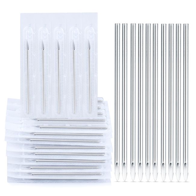 ChiMunllin 50PCS Stainless Steel Disposable Sterile Piercing Needles 14G 16G 18G 20G Piercing Needles Kits for Ear Nose Navel Nipple Lip Piercing Needles