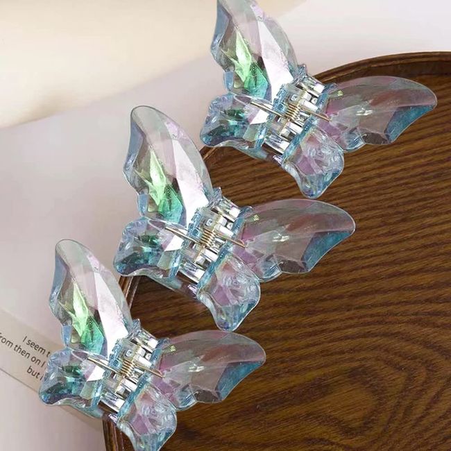 Duories 3 Stück Schmetterling Haarspangen,Kristall Butterfly Hair Jaw Clips Haarklammern Haarnadel rutschfeste Haar Fänger Haarklauenclip Haarstyling-Zubehör Haarschmuck für Frauen Damen Mädchen,Blau