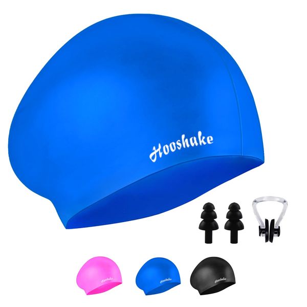 Swimming Cap Silicone Swim Cap for Dreads Suitable for Women & Men with Short and Long Hair - Blue 1PCS