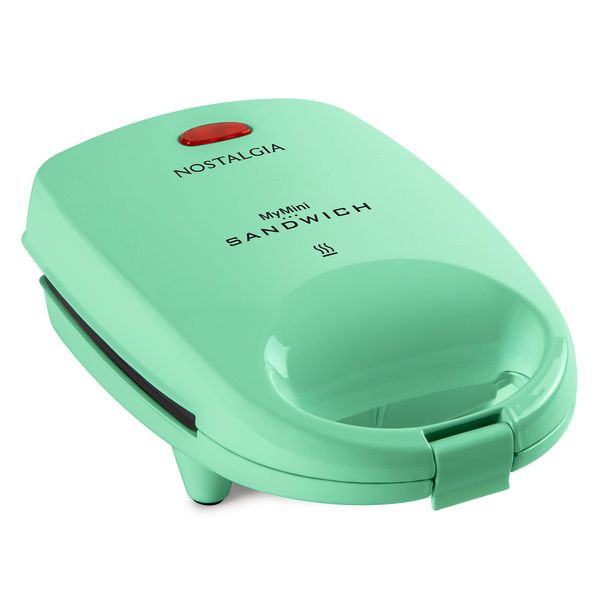 Nostalgia MyMini Personal Sandwich Maker, Nonstick Panini Press, Pizza Pockets, Quesadillas, Mint Green