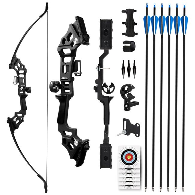 REAWOW Recurve Bows for Adults Archery Bow and Arrows Sets Hunting Adult Teens Beginner Takedown Left Handed Shooting Practice 6 Carbon Arrows