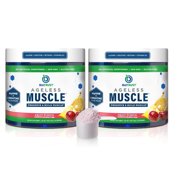 BioTrust Ageless Muscle Builder - Micronized Creatine Monohydrate Powder with HMB, Vitamin D3 & Betaine - Build & Preserve Naturally Declining Muscle Mass & Strength - Fruit Punch, 60 Servings