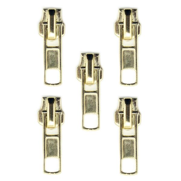 HAND® No 5 Automatic Standard Zip Pulls Head Slider Gold Tone - Set of 5