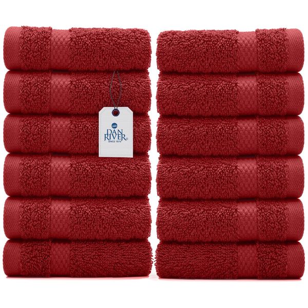 DAN RIVER 100% Cotton Face Towels 12 Pack - Premium Washcloths Highly Absorbent Towels for Bathroom, Spa and Daily Use 12x12 in, 600 GSM – Red