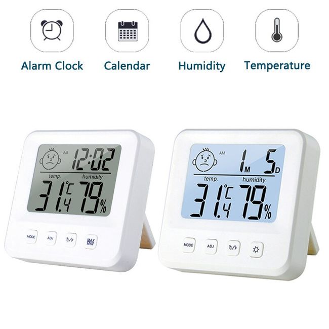 Digital Alarm Clock Thermometer Hygrometer Indoor Room Weather