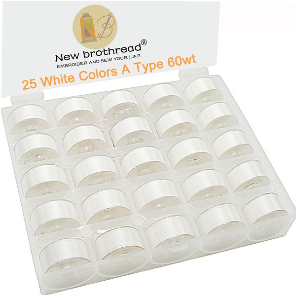 New brothread 25pcs White 70D/2 (60WT) Prewound Bobbin Thread Plastic Size A SA156 for Embroidery and Sewing Machines Polyester Thread DIY Embroidery Thread Sewing Thread