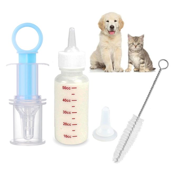 Pet Nursing Bottle Kit, Pet Feeding Tool Kit Liquid Watering Syringe with Soft Tip for Dog Puppy Cat