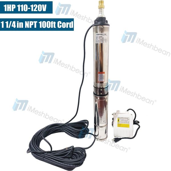 1HP 4'' Deep Well Submersible Pump 207' 35GPM 110V Stainless Steel w/Control Box