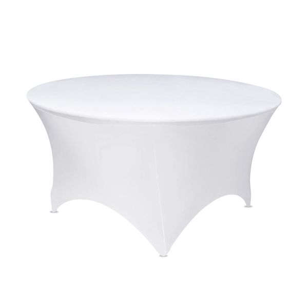 GFCC 5FT White Round Stretch Tablecloth 60 Inch Spandex Tablecloth Elastic Table Cover for Wedding Party Restaurant Fitted Table Cloth