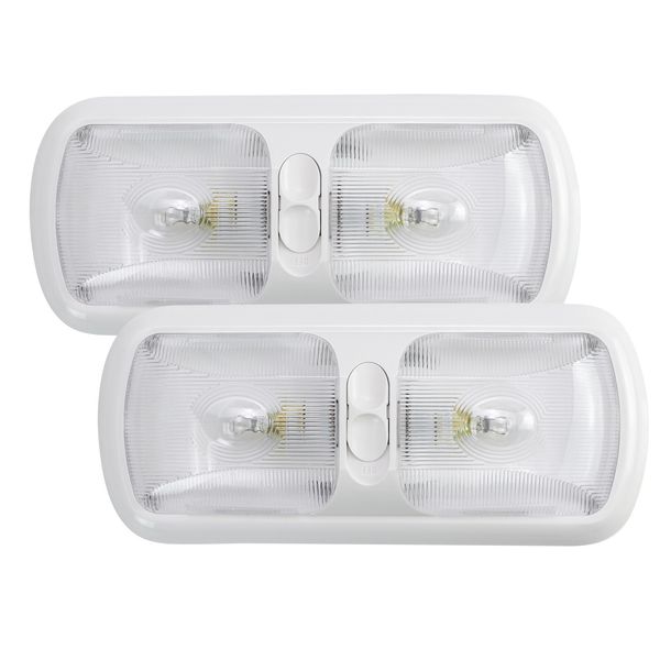 2 PACK RV 12v interior light w/switch Clear DOUBLE DOME Camper Trailer RV