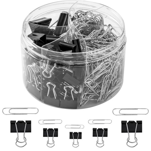 340PCS Paper Clips Binder Clips Teacher Supplies Teacher Supplies for Classroom Paperclips Small Binder Clips Paper Clips Assorted Sizes (Black)