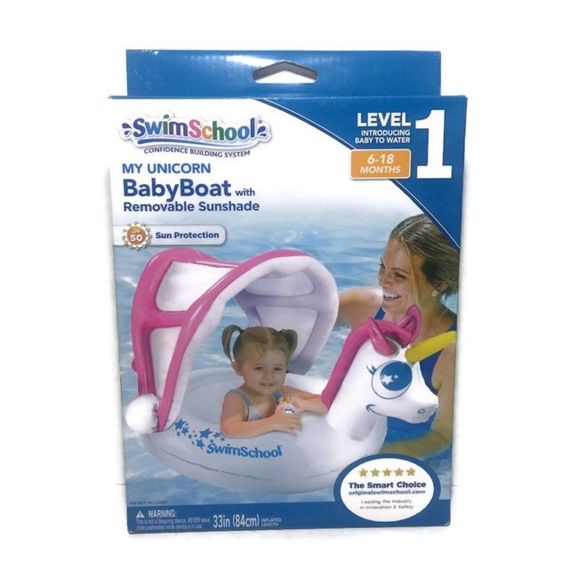 SwimSchool My Unicorn Baby Boat Inflatable Float with Sunshade