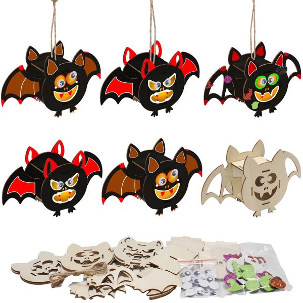 Fennoral 6 Pack Halloween Bat Craft Kit for Kids Make You Own Bat Box DIY Paint Halloween Art and Craft for Girls Boys Art Projiect Halloween Party Decoration