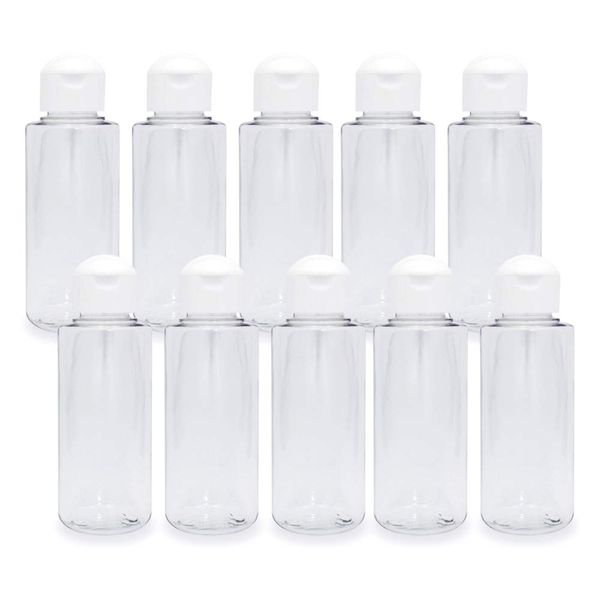 10 x Clear Bottles 3.4 fl oz (100 ml) (Hinge Cap) PET Plastic