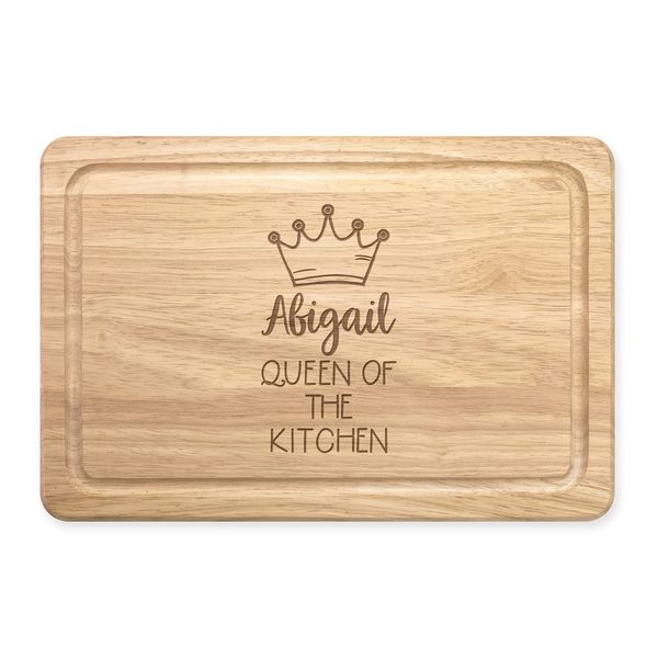 Personalised Name Queen of The Kitchen Rectangular Wooden Chopping Board Custom