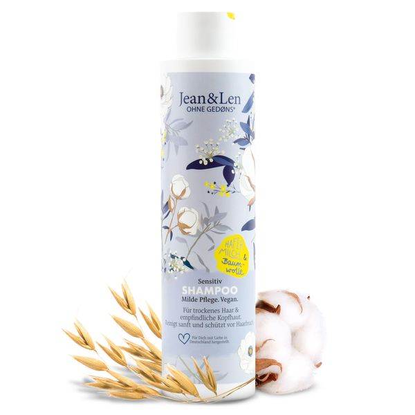 Jean & Len Shampoo Sensitive Oat Milk & Cotton, gently cleanses and protects against hair breakage, for dry hair and sensitive scalps, without parabens and silicones, vegan, 10.14 Fl. Oz.