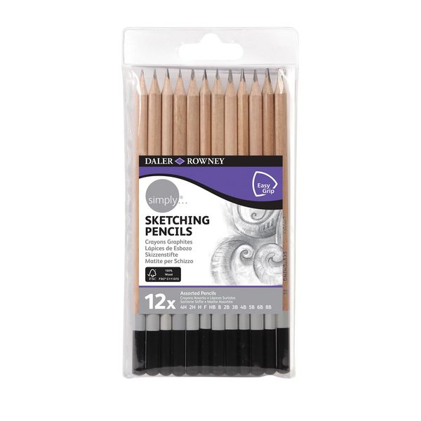 Daler-Rowney Simply Sketching Pencils, Plastic Wallet, Sketching Set, 12pcs