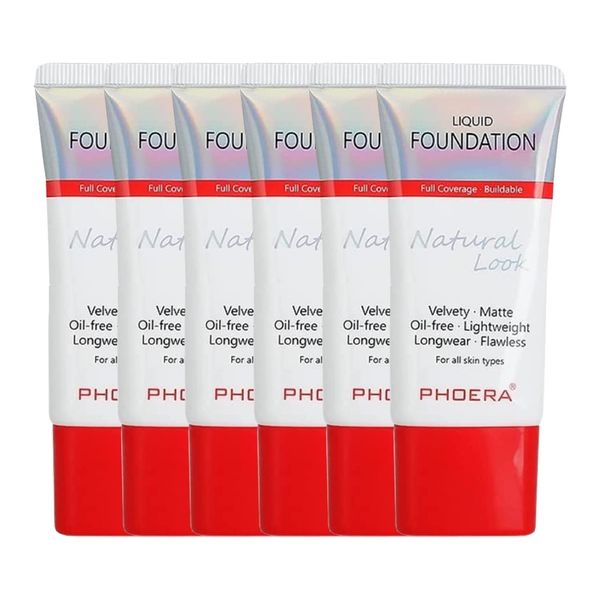 Glamza Phoera Foundation Full Coverage Makeup Set - 24hr Long Lasting Oil Control - Same Foundation Smarter Packaging - Inc x6 30ml Foundation & Silicone Blender Sponge (108 Tan)