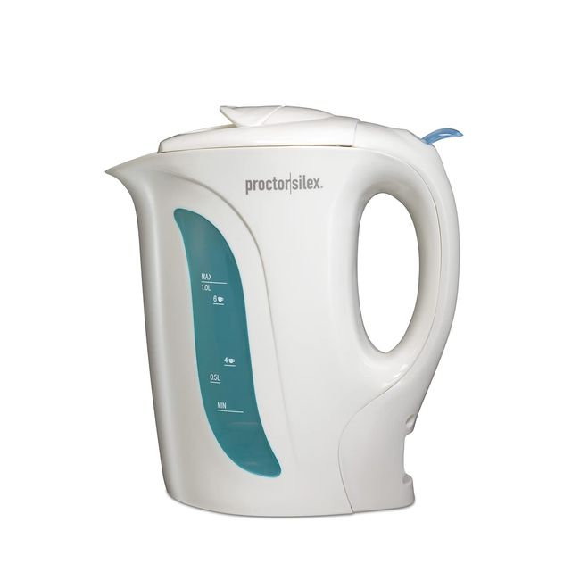 Proctor Silex Electric Tea Kettle, Water Boiler & Heater Auto-Shutoff & Boil-Dry Protection, 1000 Watts, 1 Liter, White