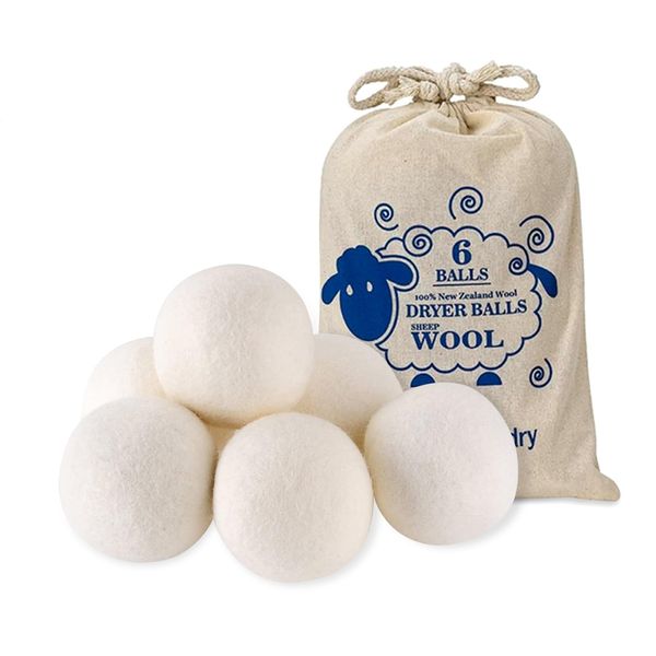 Ikosora Wool Dryer Balls, Chemical-Free Fabric Softener Laundry Balls, Reusable Natural Fabrics, Reduces Wrinkles and Drying time, High Density Wool Ball, Pack of 6