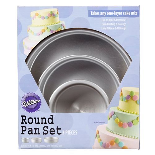Wilton Aluminum Round Cake Pans, 3-Piece Set with 8-Inch, 6-Inch and 4-Inch Cake Pans