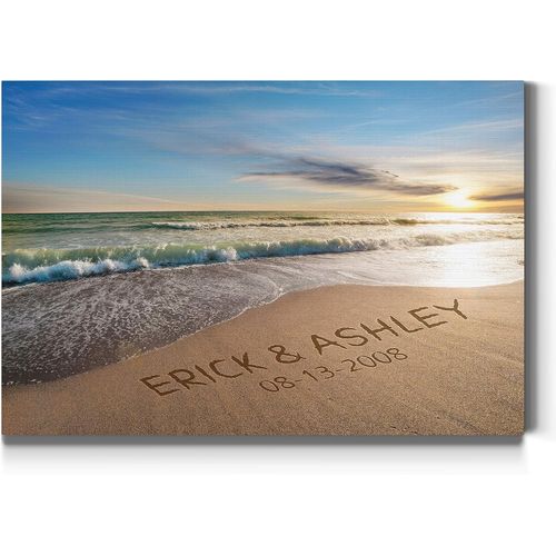 Renditions Gallery Beach Sunset Personalized with Couple Names & Special Date Canvas Print, Romantic Anniversary or Wedding Gift Idea, Custom Wall Art for Brides & Grooms, 8x12 Inches