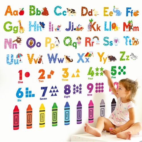 DECOWALL DS-8044 Animals Alphabet Numbers Color Wall Stickers Decor Kindergarten Nursery Kids Room DIY Wall Decal Wall Art Stickers Boys Girls Teens Kids Bathroom Decor Vinyl Bedroom Teens Kids Wallpaper Wallpaper Furniture Room Processing Infant Child De